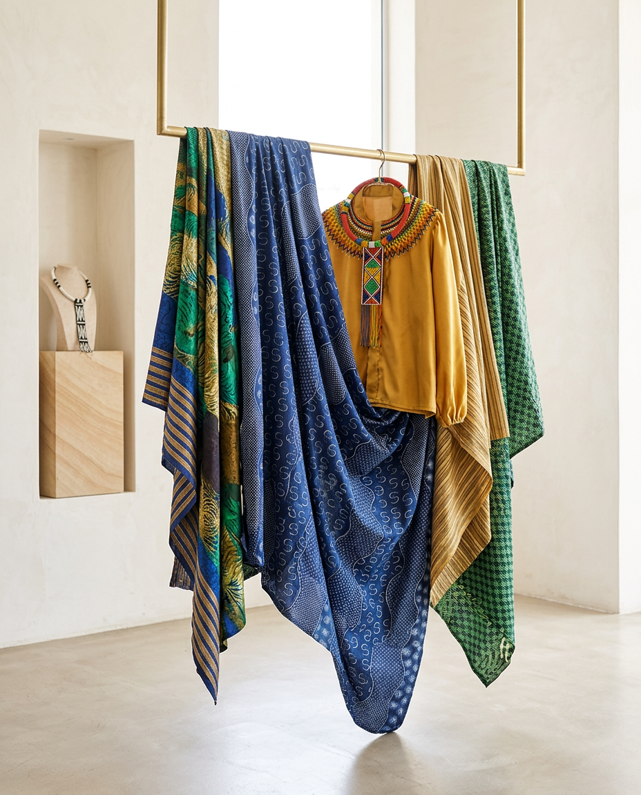 A selection of colourful patterned scarves from the Biluara catalogue